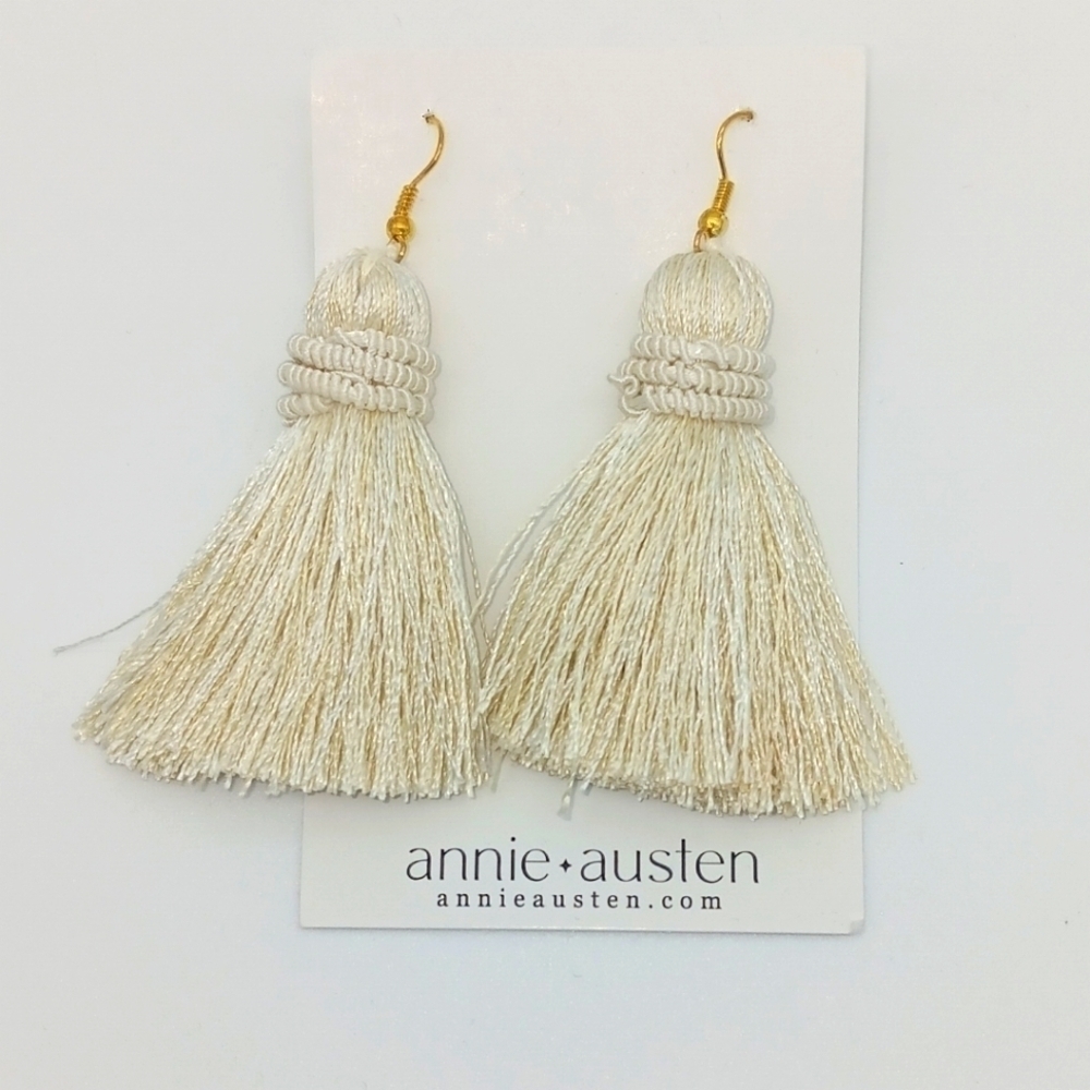 Annie Austen Tassel Earrings Cream NWT
